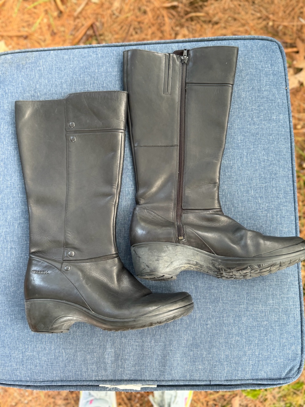 Merrell Women's Black Leather Mid-Calf Zip Boots- Durable